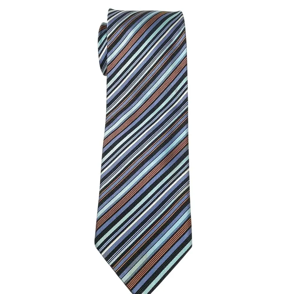 Brioni Men's Multicolor Stripe Silk Cotton Blend Tie Made in Italy Career Office